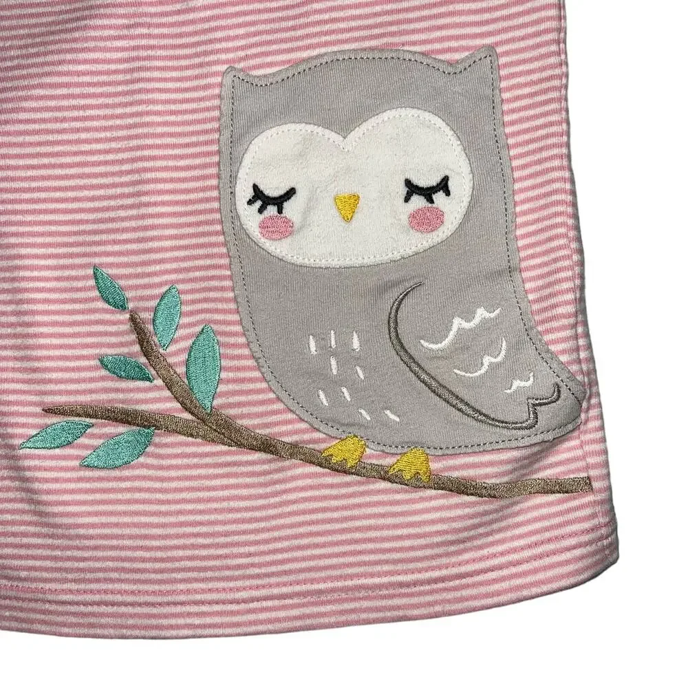 Carters Girls Pajama Shirt Top Long Sleeve Pullover Owl Patch Pink White Size 10